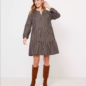 LOFT Plaid Puff Sleve Swing Dress
